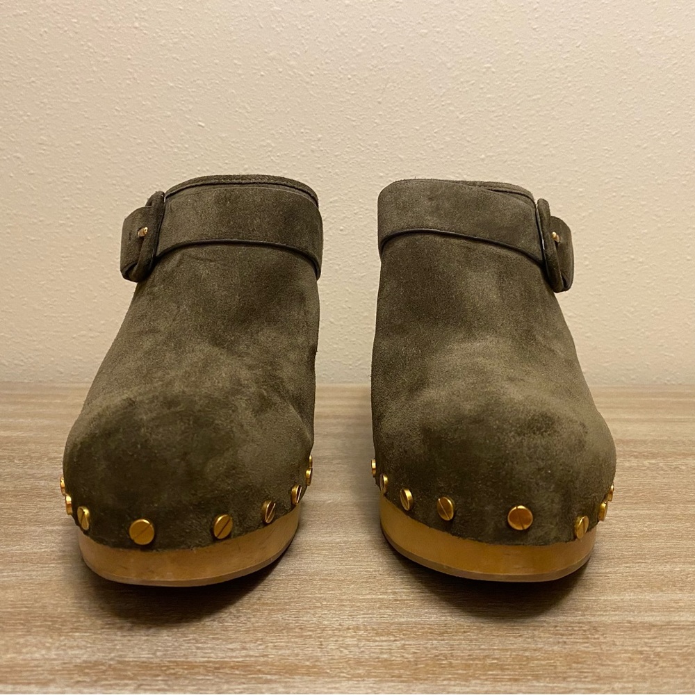 Veronica Beard Dacey Buckle Suede Clogs in Military (color) Women’s Size 11 - Picture 2 of 12